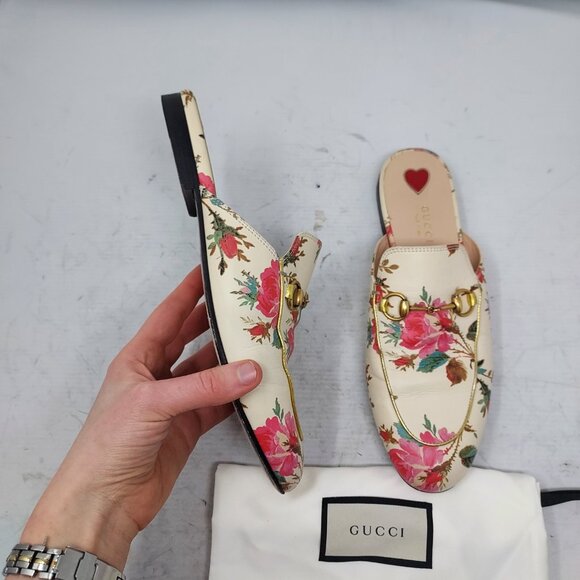 Gucci Princetown Rose Floral Cream Mule Slide Shoe - Picture 5 of 9